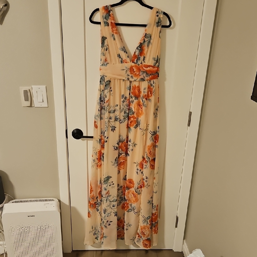 Lulu's Cream Plunge Neck Maxi Sundress